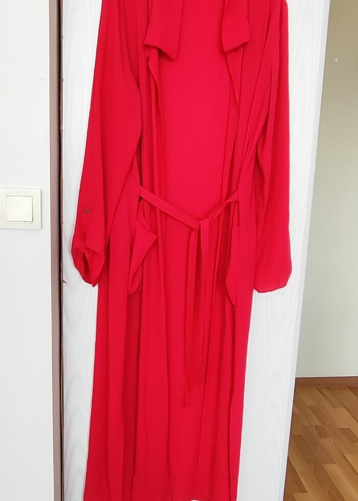 ŞİFON -PEMBE -UZUN ABA-GÖMLEK - Görsel 3