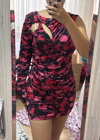 Kadın Pembe Drapeli Mini Elbise