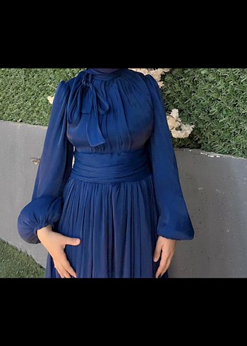 Drapeli Lacivert Uzun Abiye Elbise - Görsel 2