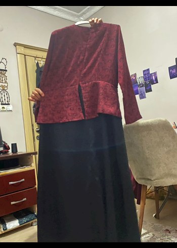 Bordo Desenli Uzun Kollu Uzun Elbise - Görsel 2