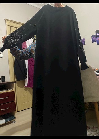 Drapeli Uzun Siyah Gotik Elbise - Görsel 2