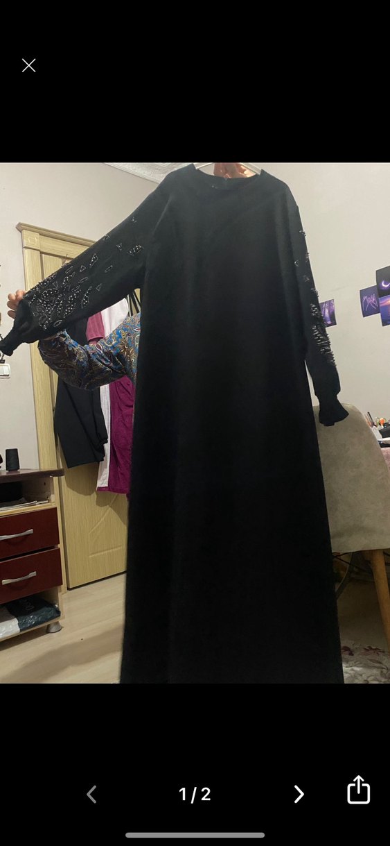 Drapeli Uzun Siyah Gotik Elbise - Görsel 2