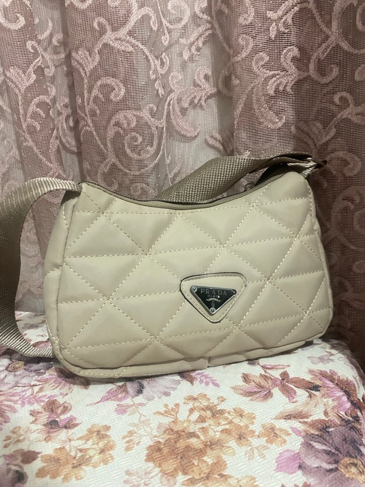 Bej Kapitone Kadın Omuz Çantası - Görsel 2