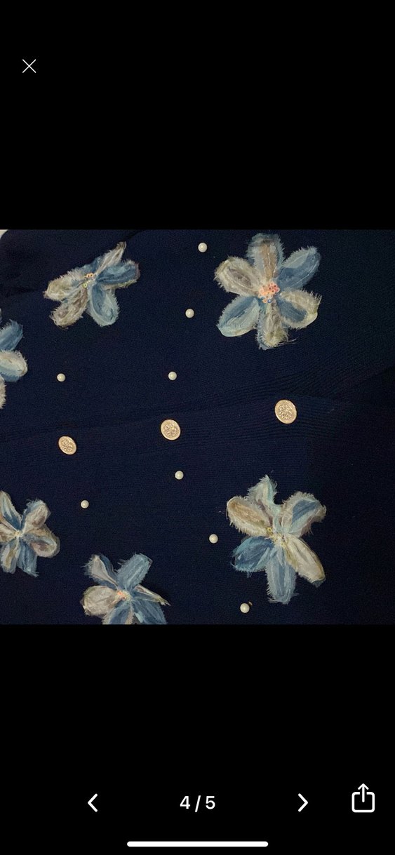 Çiçek Desenli Mavi Triko Kadın Takım - Görsel 3