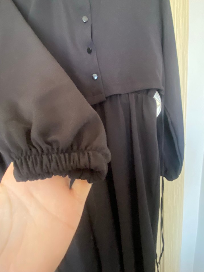 Siyah Uzun Kollu Düğmeli Kadın Elbise - Görsel 4