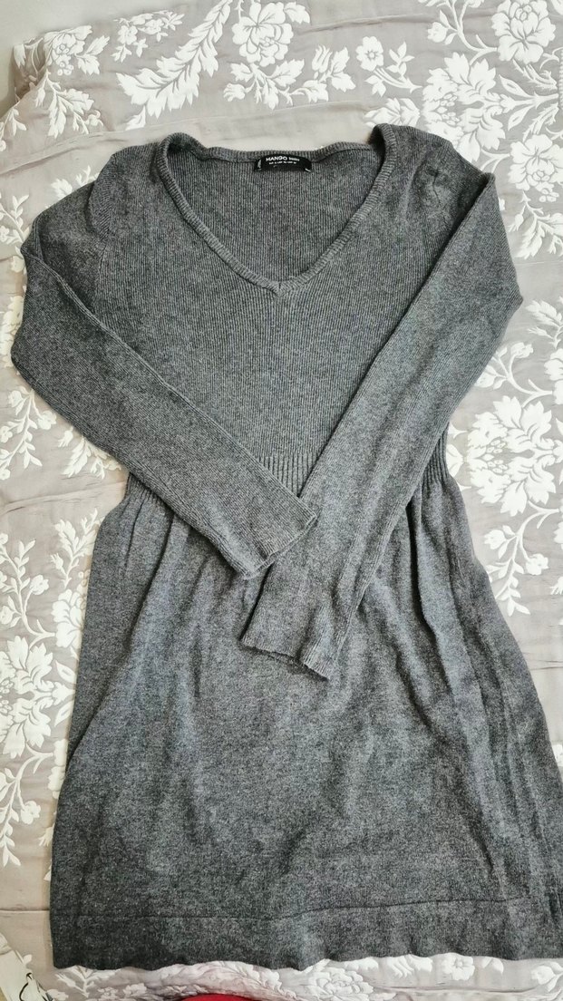 mango Gri V Yaka Triko Elbise - Görsel 2