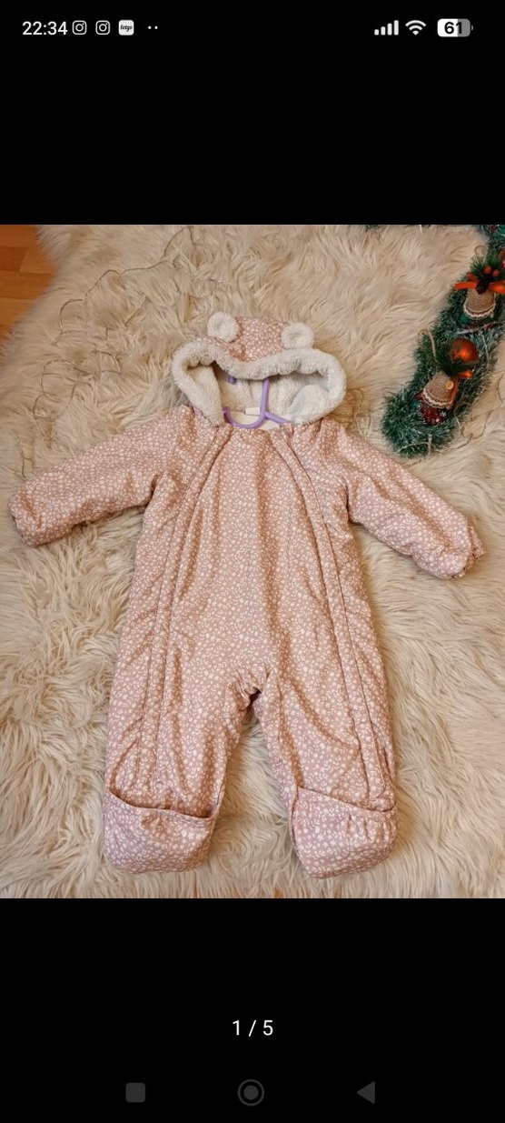 Peluş Kapüşonlu Pembe Bebek Tulumu - Görsel 4