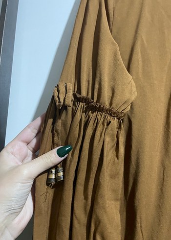 Kadın Bej Uzun Keten Tunik - Görsel 4