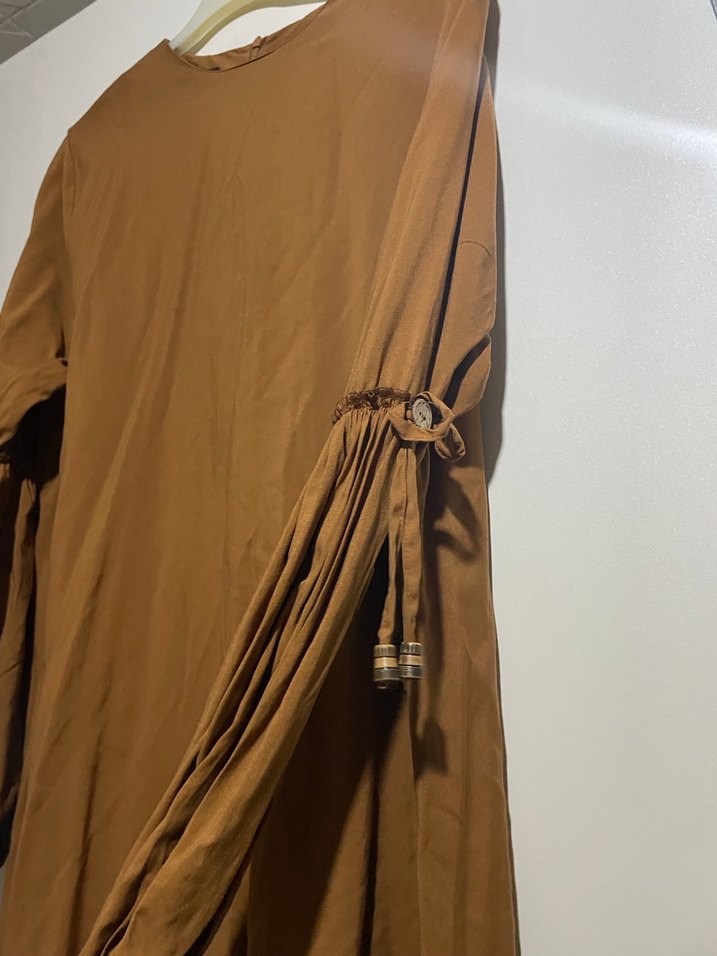 Kadın Bej Uzun Keten Tunik - Görsel 5