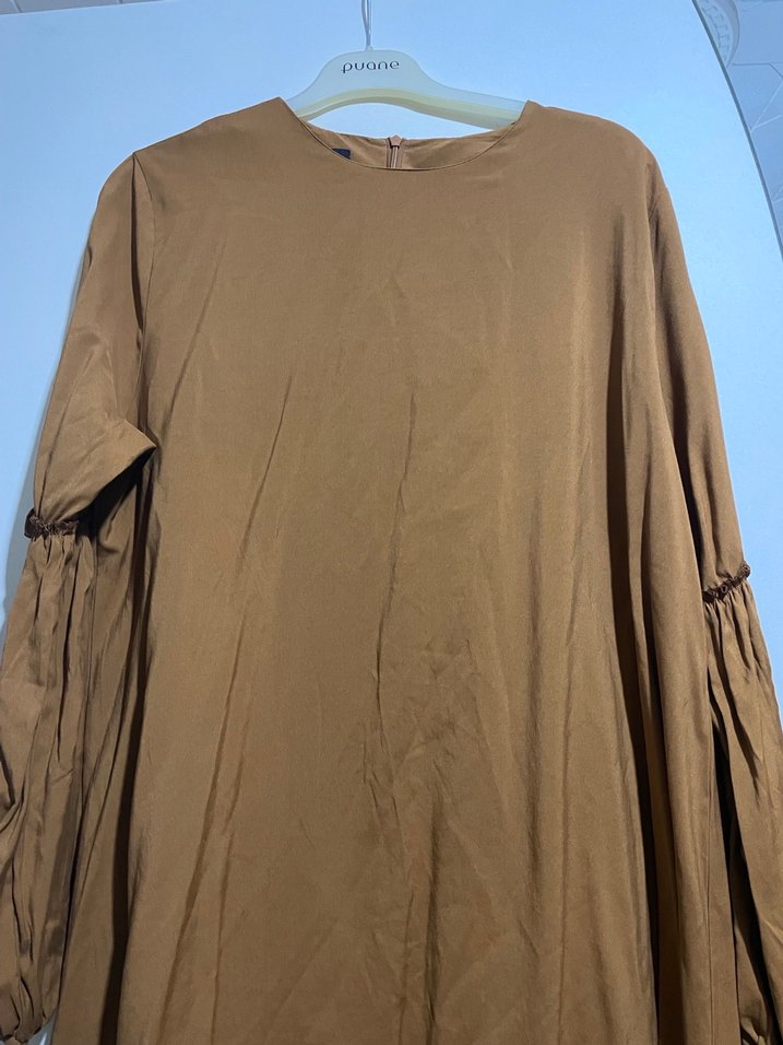 Kadın Bej Uzun Keten Tunik - Görsel 2