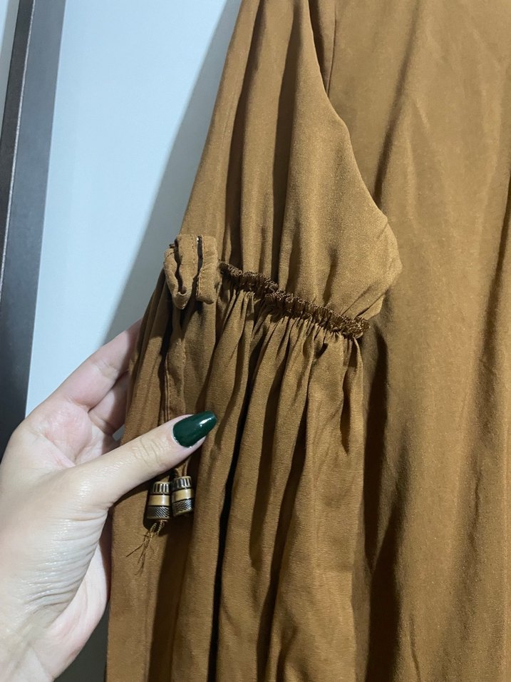 Kadın Bej Uzun Keten Tunik - Görsel 4