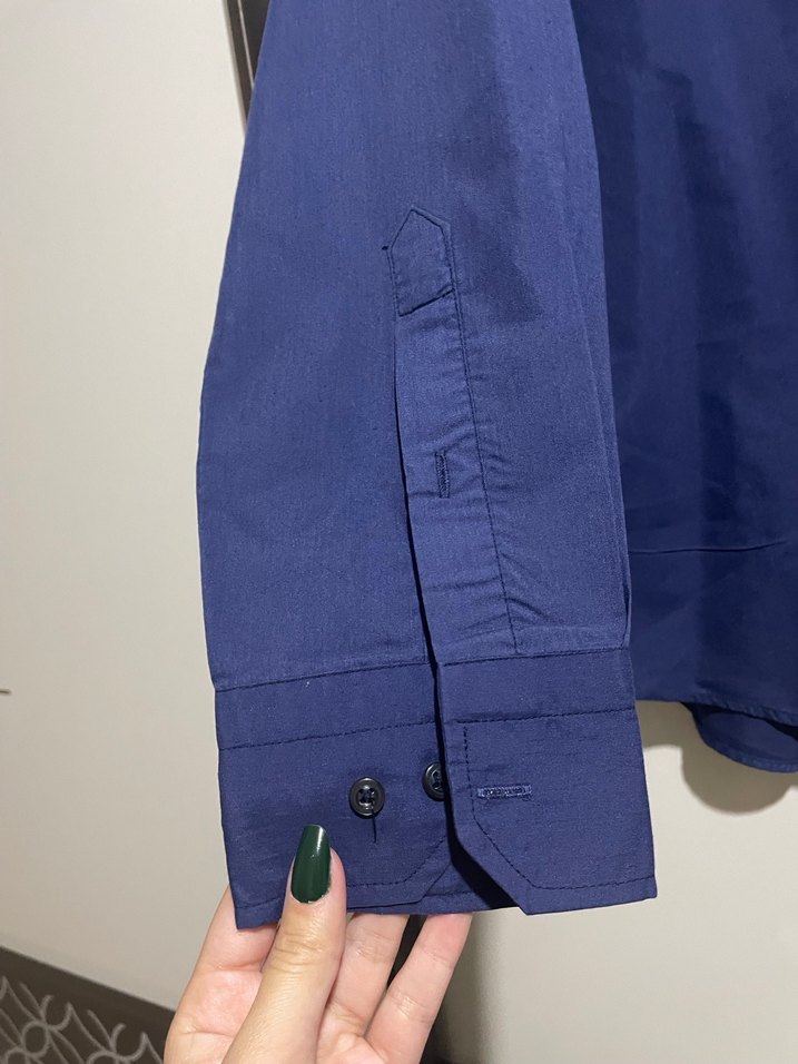 Düğmeli Lacivert Erkek Gömlek - Görsel 5