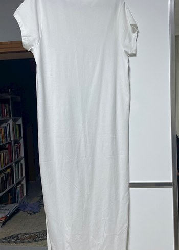 Beyaz Kısa Kollu Uzun Pamuklu Elbise - Görsel 5
