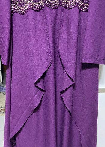 Uzun Mor İşlemeli Kadın Elbise - Görsel 4