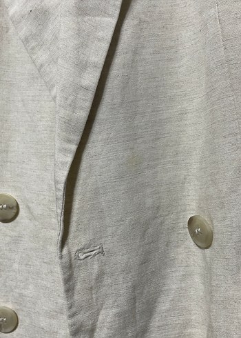 Bej Keten Düğmeli Kolsuz Kadın Blazer - Görsel 2