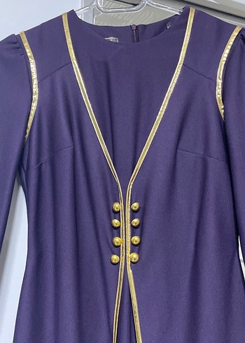 Mor İşlemeli Uzun Kol Elbise - Görsel 2