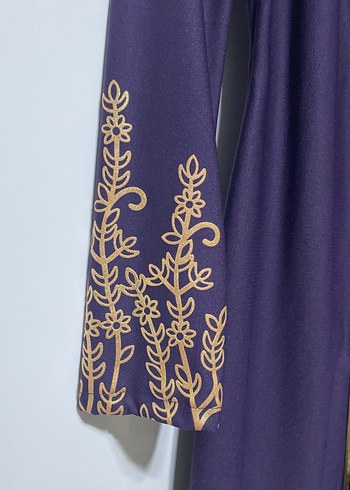 Mor İşlemeli Uzun Kol Elbise - Görsel 3