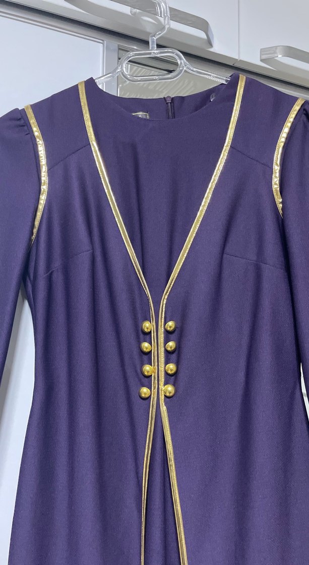 Mor İşlemeli Uzun Kol Elbise - Görsel 2