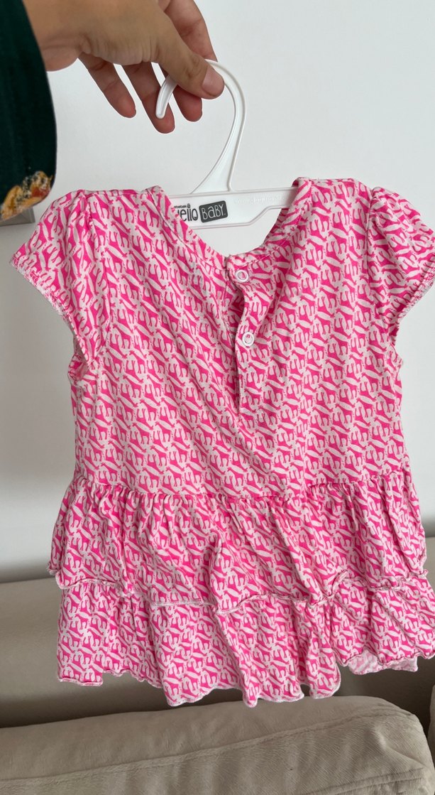 Kız Çocuk Pembe Renkli V Yaka Elbise - Görsel 2