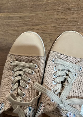 Bej Kadın Bağcıklı Dolgu Topuk Spor Ayakkabı - Görsel 5