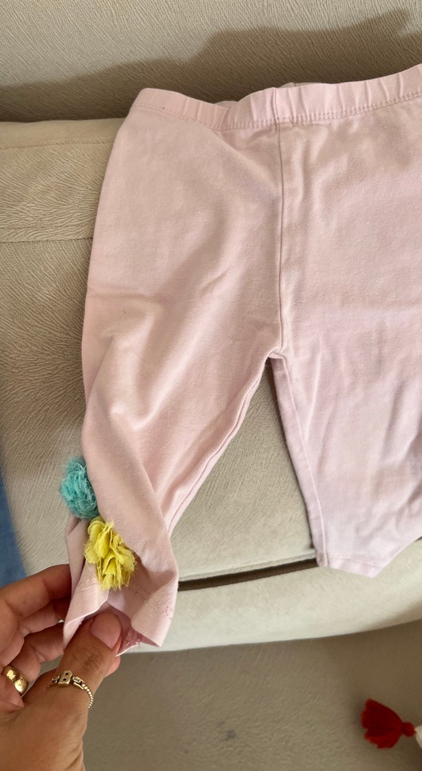 Kız Çocuk Gri Denim Tayt Pantolon ve pembe tayt - Görsel 4