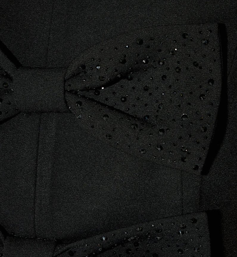 Siyah Mini İşlemeli Fiyonklu Straplez Elbise - Görsel 3