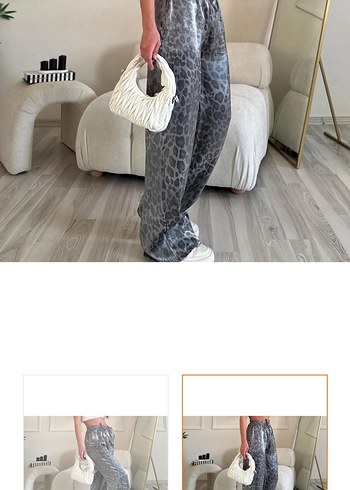 Gri Leopar Desenli Kadın Bol Kesim Kumaş Pantolon - Görsel 2