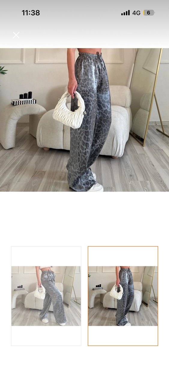 Gri Leopar Desenli Kadın Bol Kesim Kumaş Pantolon - Görsel 2