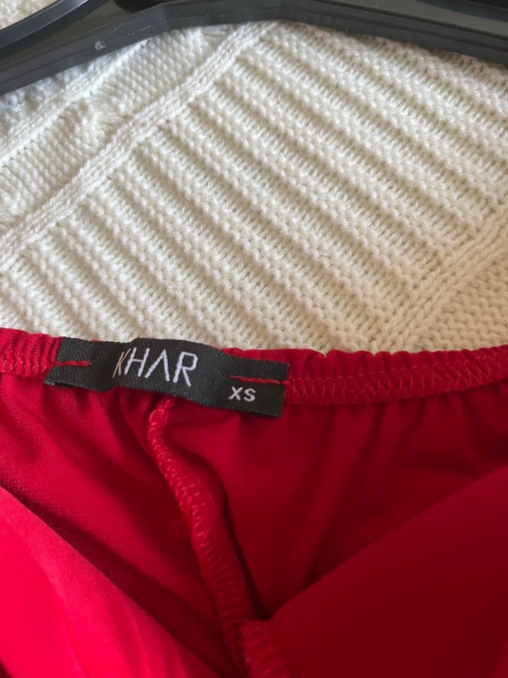 Kısa Parlak Kırmızı Drapeli Kadın Elbise - Görsel 2