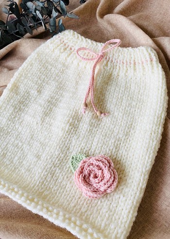 Pembe Güllü Hırka, Etek, Bandana Set - Görsel 10