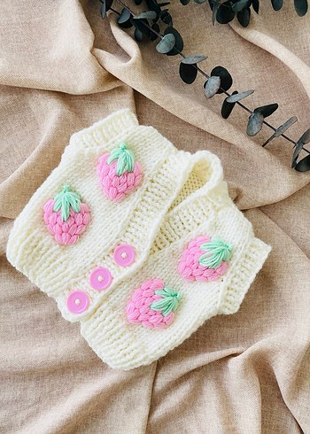 Pembe Çilekli Bebek Yeleği - Görsel 4