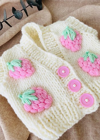 Pembe Çilekli Bebek Yeleği - Görsel 3