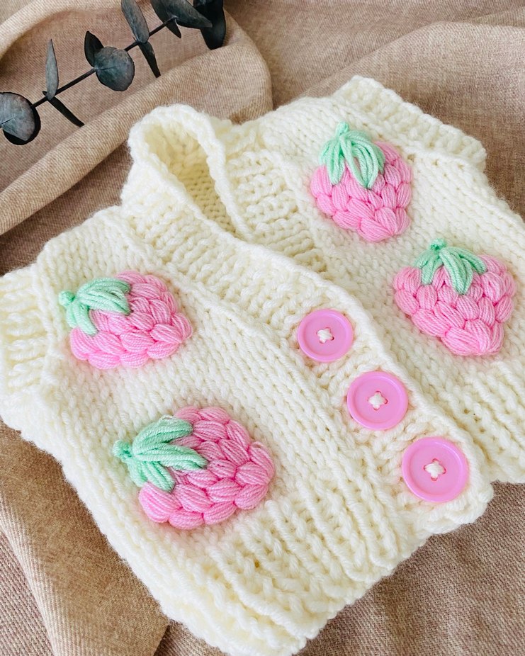 Pembe Çilekli Bebek Yeleği - Görsel 3