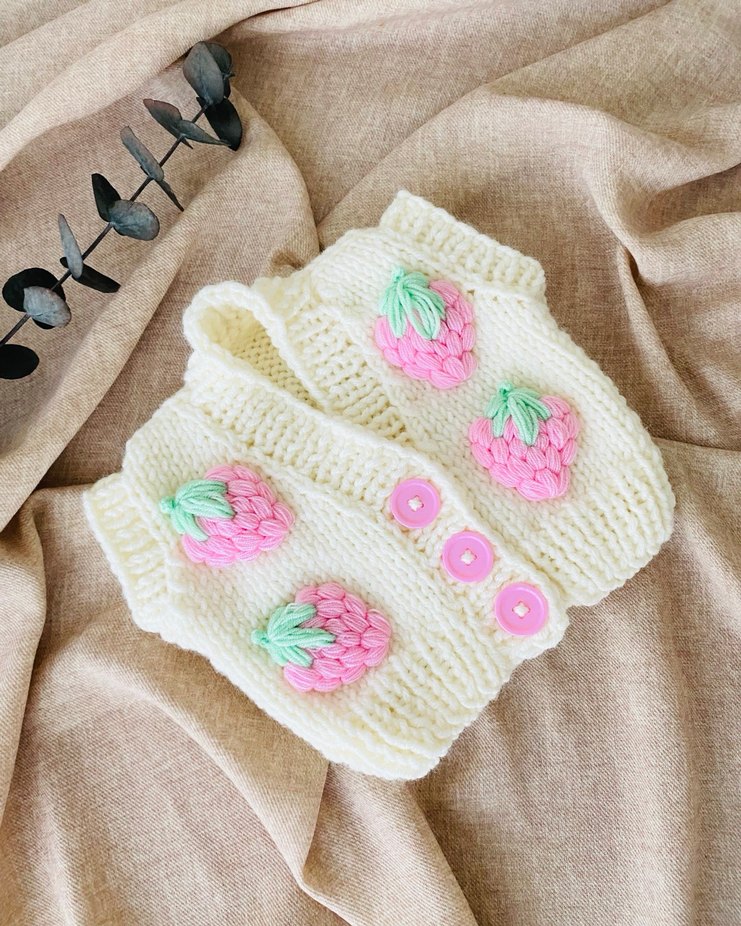 Pembe Çilekli Bebek Yeleği - Görsel 2