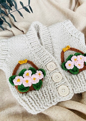 Çiçek Sepetli Bebek Yeleği - Görsel 3