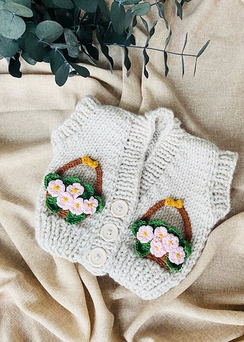 Çiçek Sepetli Bebek Yeleği - Görsel 4