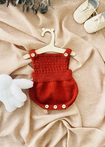 Kiremit El Örgüsü Bebek Salopet - Görsel 2