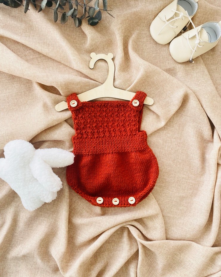 Kiremit El Örgüsü Bebek Salopet - Görsel 2