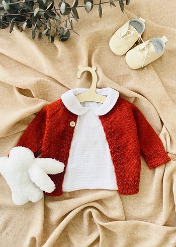 Kiremit El Örgüsü Bebek Hırka & Salopet Set - Görsel 3