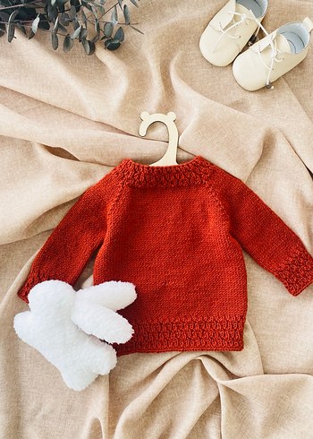 Kiremit El Örgüsü Bebek Hırka & Salopet Set - Görsel 6