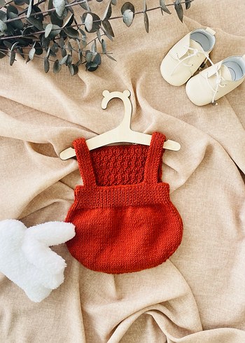 Kiremit El Örgüsü Bebek Hırka & Salopet Set - Görsel 8