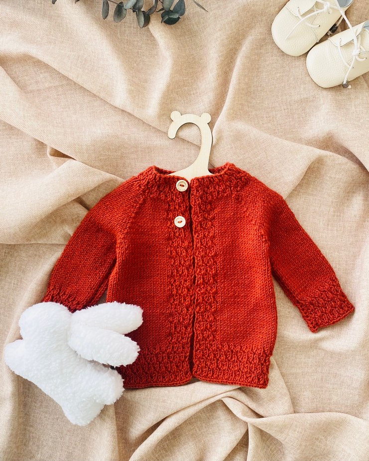 Kiremit El Örgüsü Bebek Hırka & Salopet Set - Görsel 5