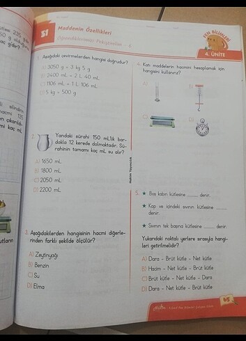 4. Sınıf fen bilimleri soru bankası - Görsel 2