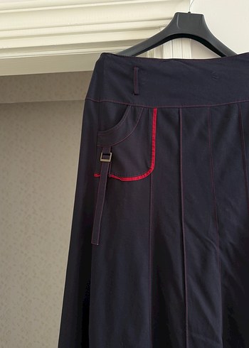 Lacivert Midi Drapeli Kadın Etek - Görsel 2