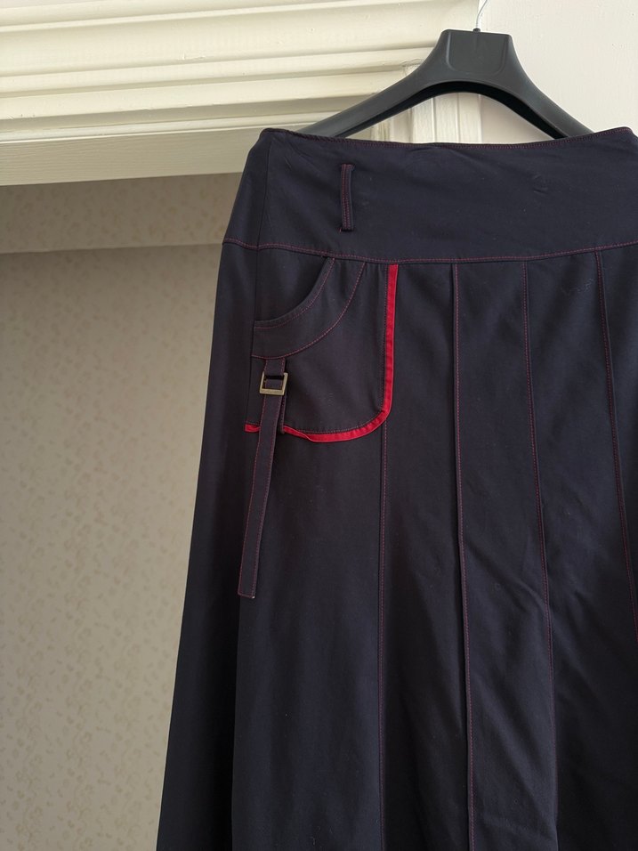 Lacivert Midi Drapeli Kadın Etek - Görsel 2