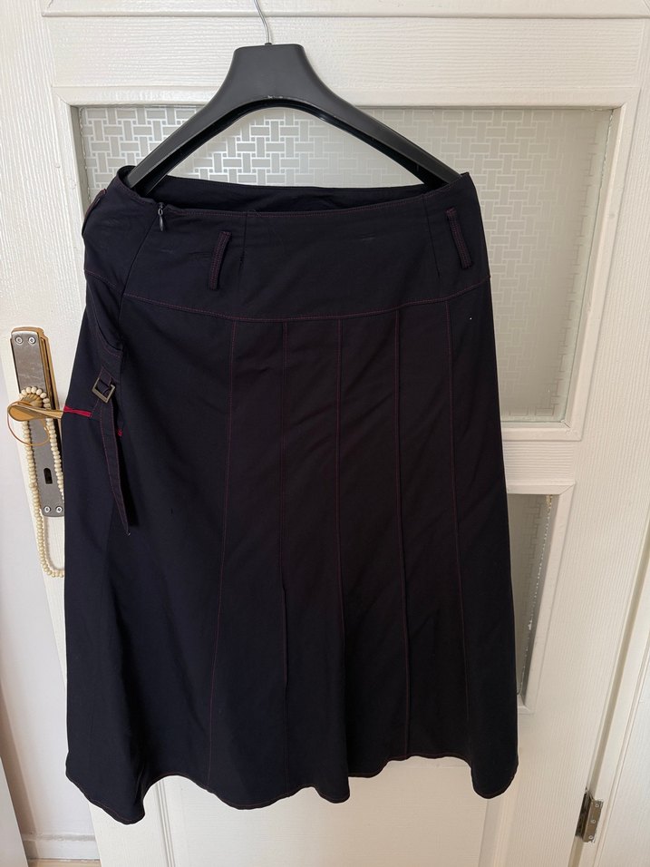 Lacivert Midi Drapeli Kadın Etek - Görsel 3