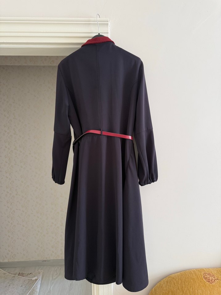 Bordo Kemerli Uzun  Kaban - Görsel 4