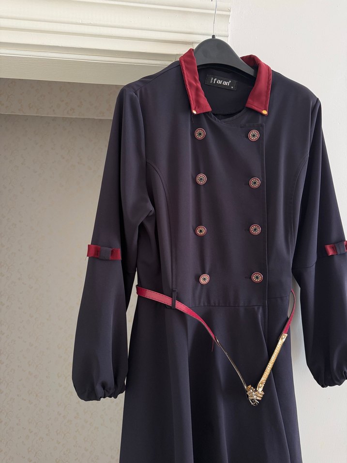 Bordo Kemerli Uzun  Kaban - Görsel 2