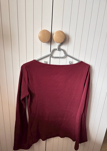 Bordo Çan Kollu %100 Pamuk basic tişört Bluz - Görsel 3