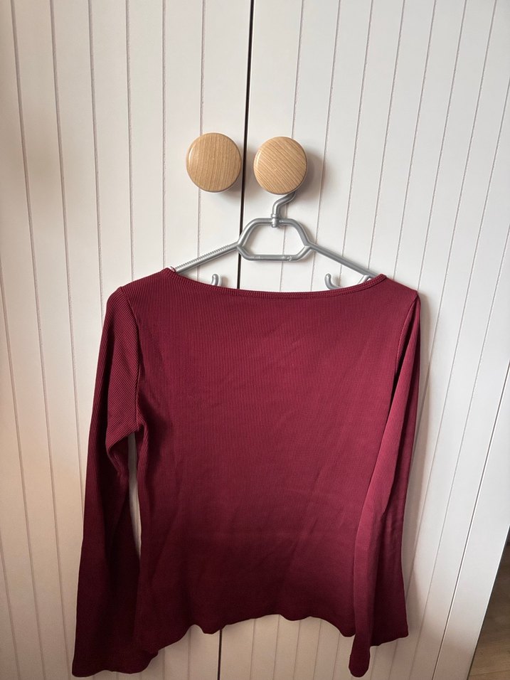 Bordo Çan Kollu %100 Pamuk basic tişört Bluz - Görsel 3